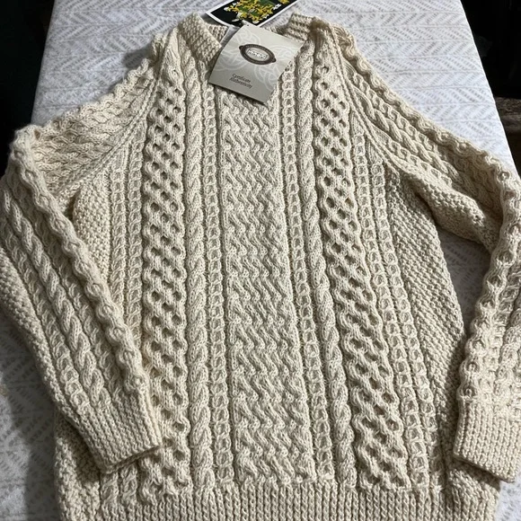 Una O'Reilly Aran Sweater Size XL Cream Wool Ireland Chunky Knit Pullover - Picture 1 of 11